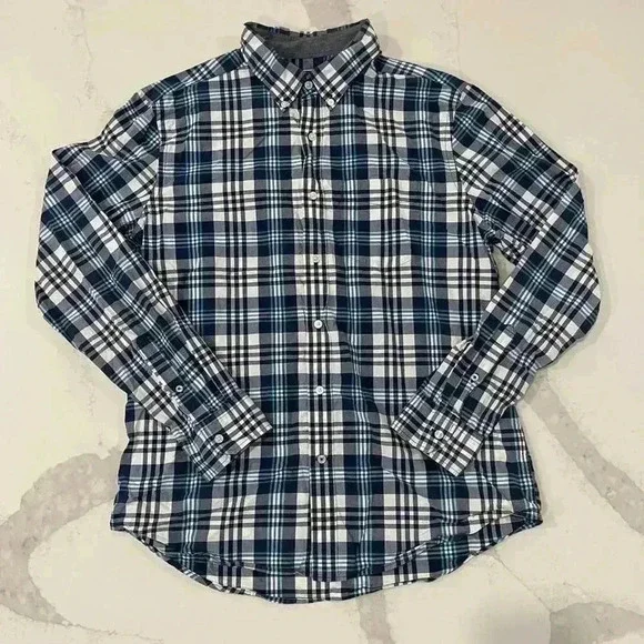 American Eagle Blue Plaid Button Down Long Sleeve Shirt Men's Large Classic Fit - Picture 1 of 6